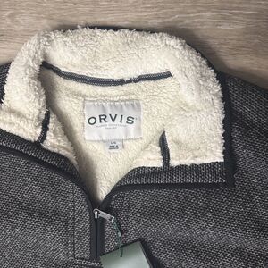 ORVIS 1/4 Zip Sherpa Fleece Lined Pullover Sweater Charcoal Gray Grandpacore L